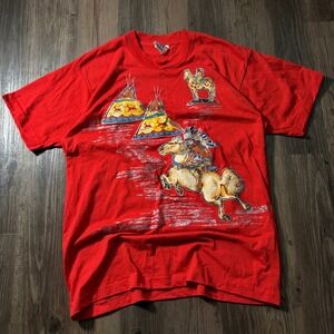 Vintage Scottsdale Images Native American Indian Horse‎ Rider Tee Red